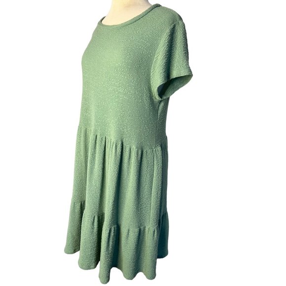 Rolla Coaster Baby Doll Dress Large Green Short Sleeve Round Neck Stretchy Layer - Picture 2 of 14